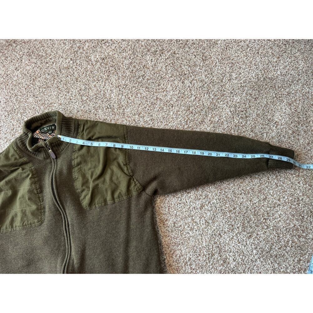 Orvis 100% Wool shooting jacket Men's XL; Khaki Green, Full zip; leather pull - Picture 5 of 9